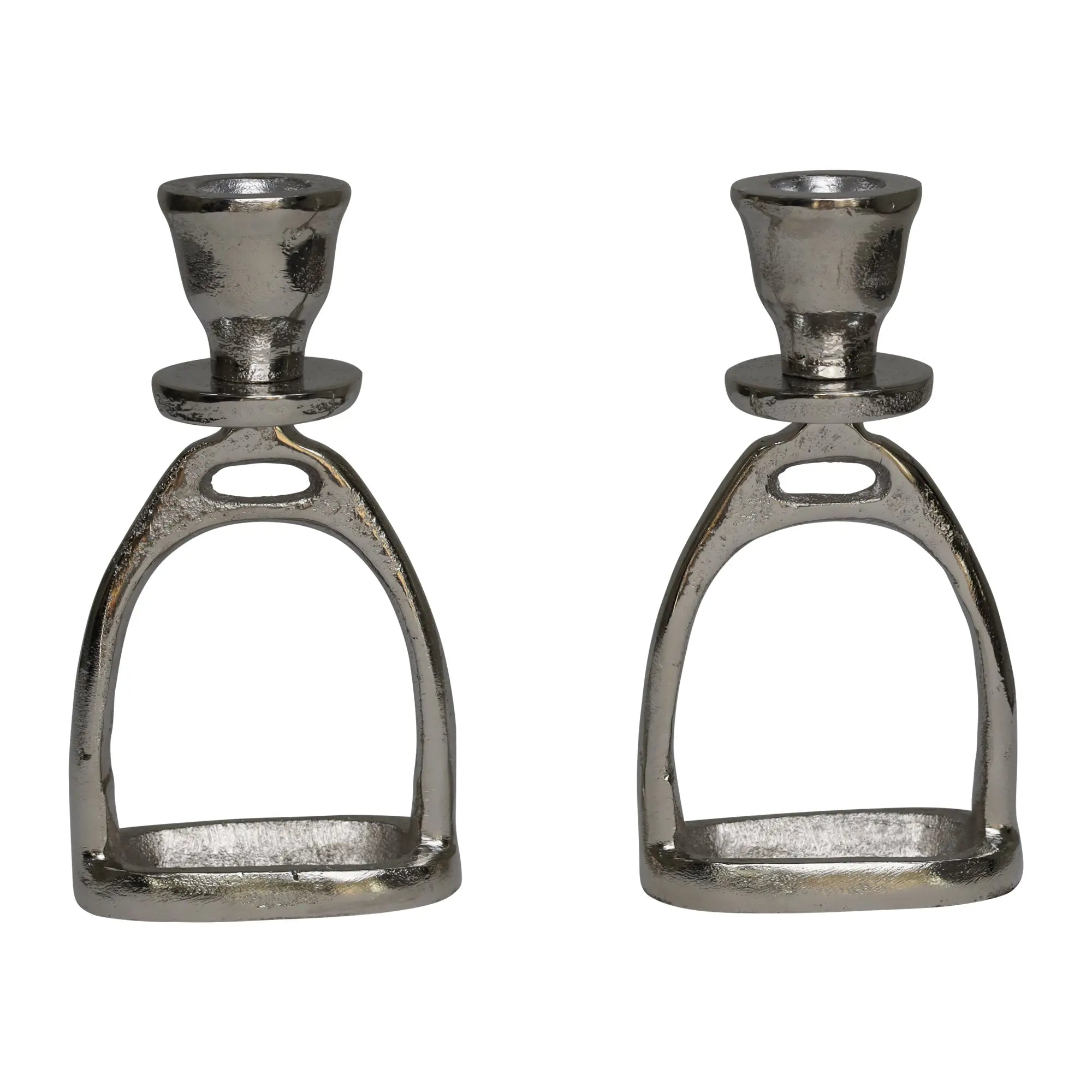 Huntley Equestrian Stirrup Candle Stick Holders, Silver set of 2