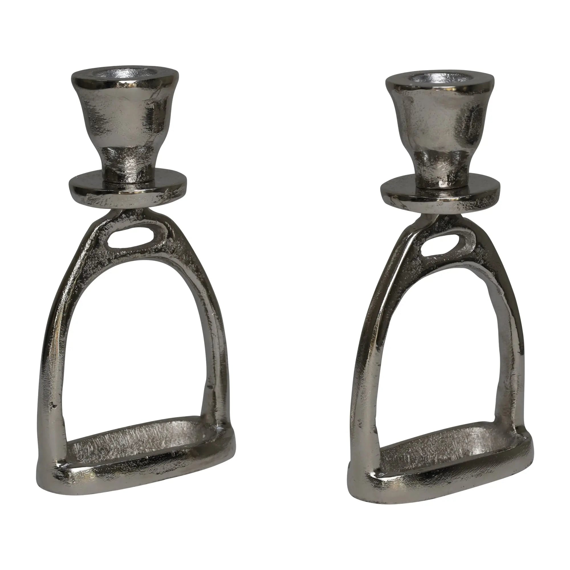 Huntley Equestrian Stirrup Candle Stick Holders, Silver set of 2