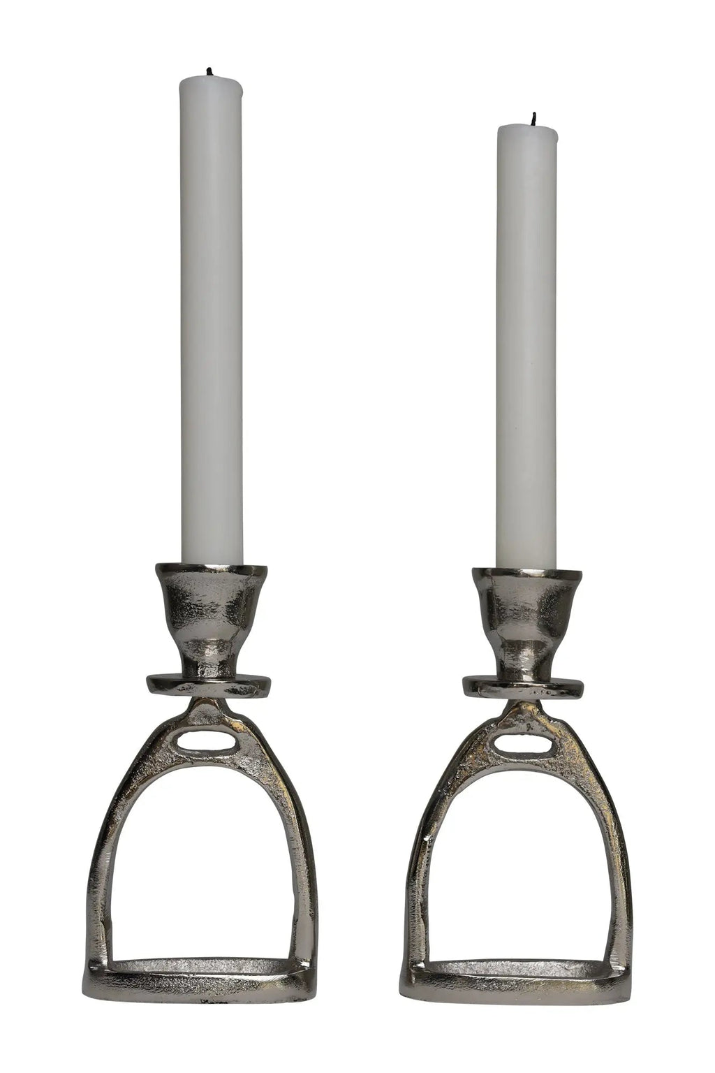 Huntley Equestrian Stirrup Candle Stick Holders, Silver set of 2