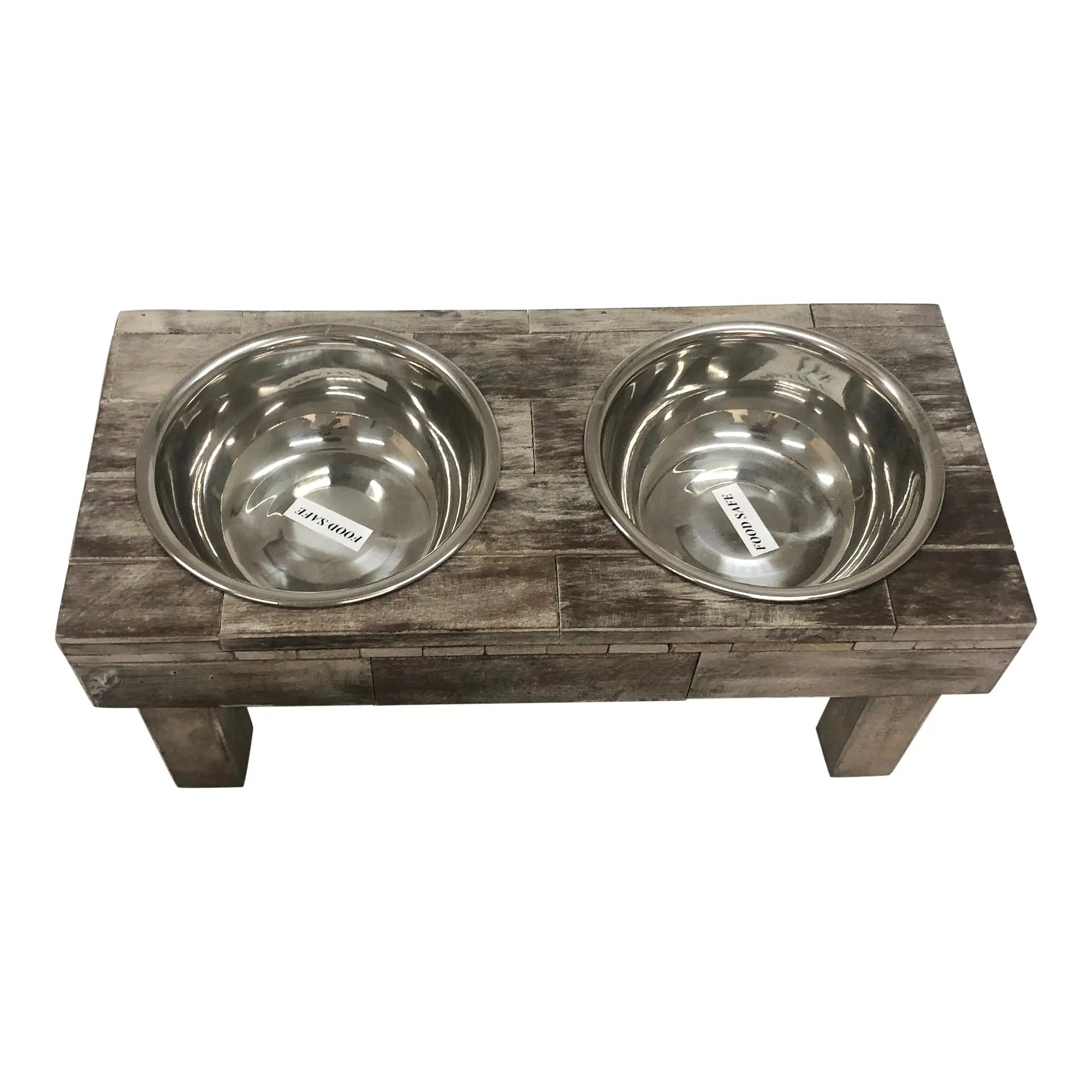 Huntley Pet Berjen Table Elevated Double Bowl Pet Feeder- Brown Wash
