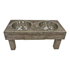 Huntley Pet Berjen Table Elevated Double Bowl Pet Feeder- Brown Wash