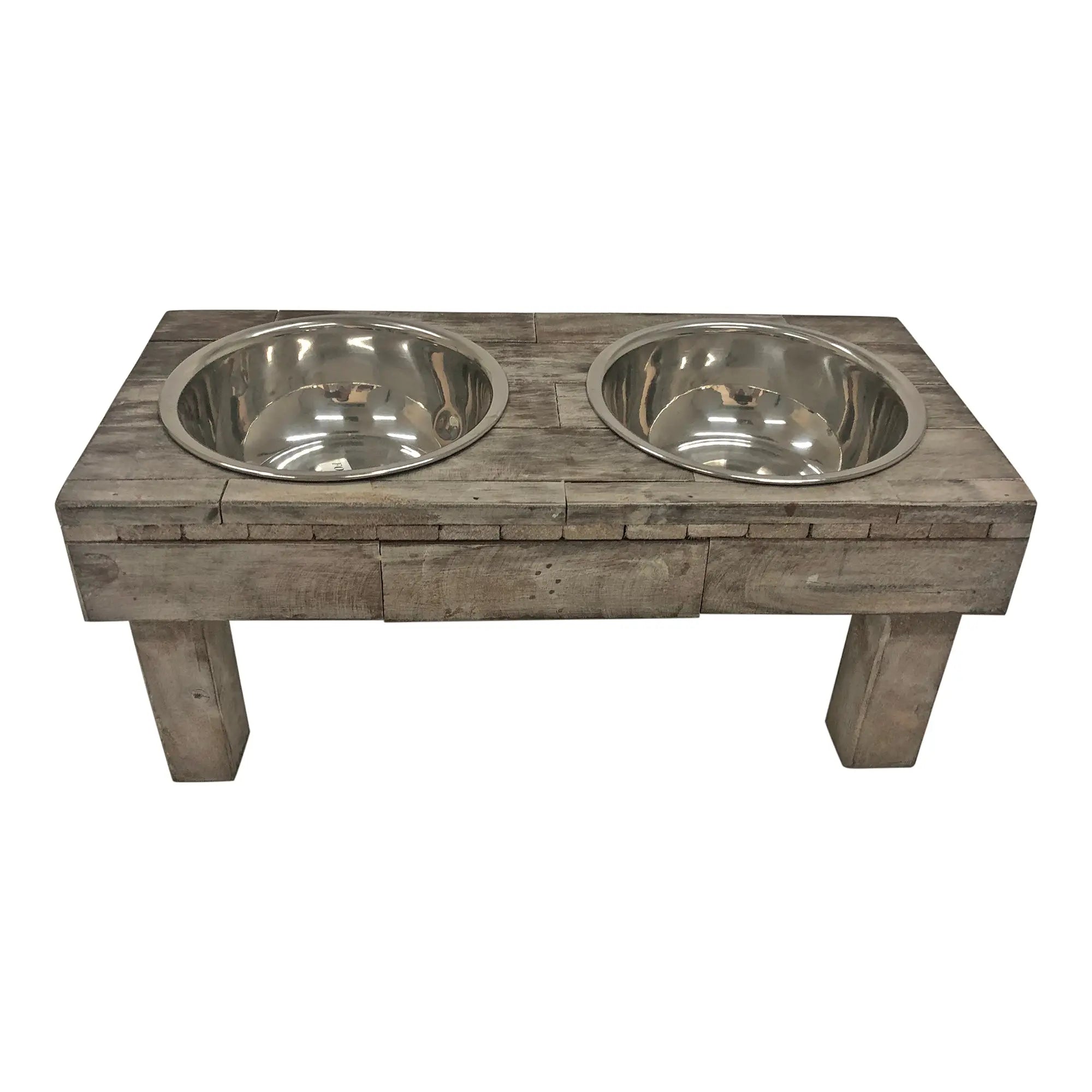 Huntley Pet Berjen Table Elevated Double Bowl Pet Feeder- Brown Wash