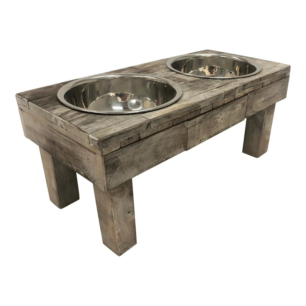 Huntley Pet Berjen Table Elevated Double Bowl Pet Feeder- Brown Wash