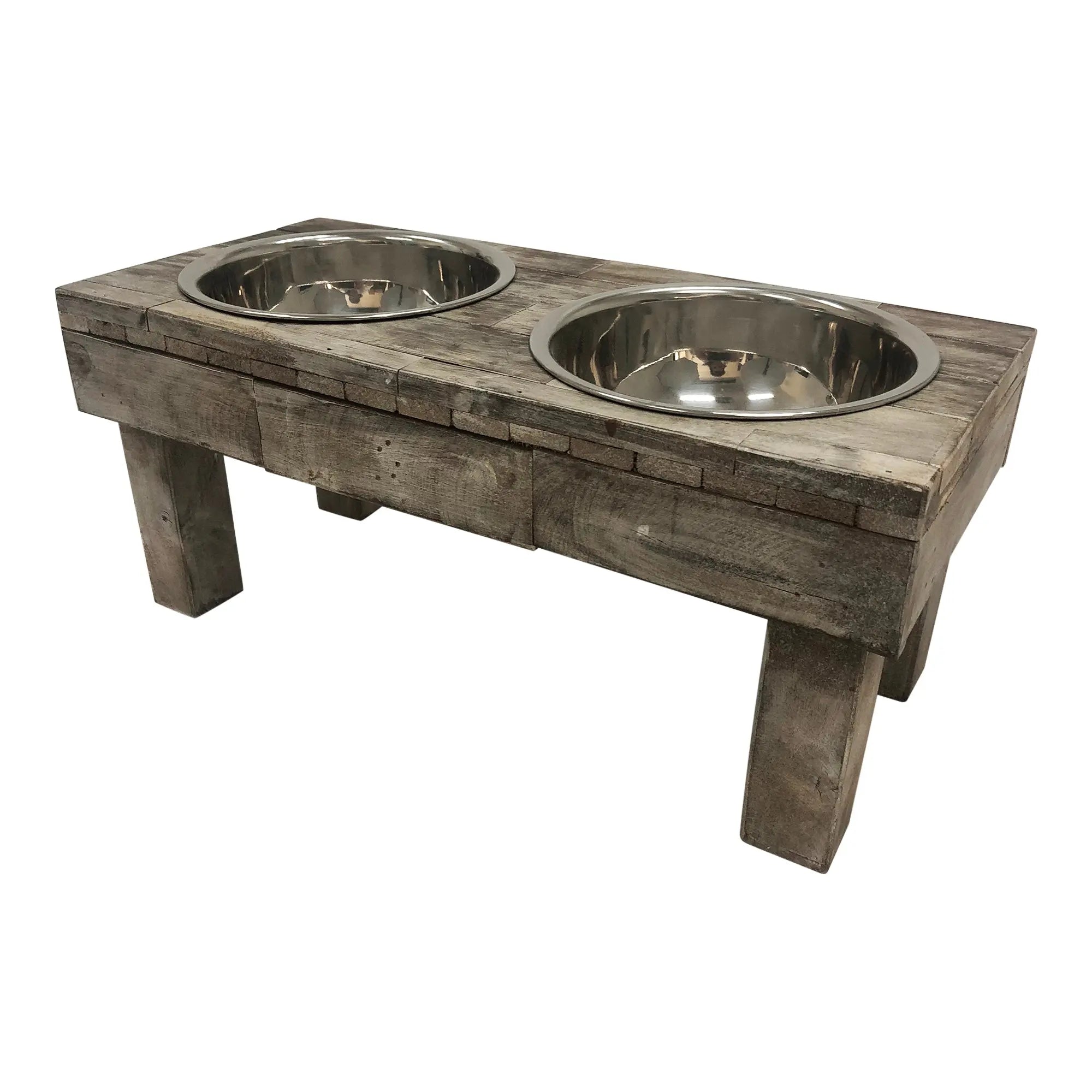 Huntley Pet Berjen Table Elevated Double Bowl Pet Feeder- Brown Wash