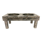 Huntley Pet Berjen Table Elevated Double Bowl Pet Feeder - White Wash