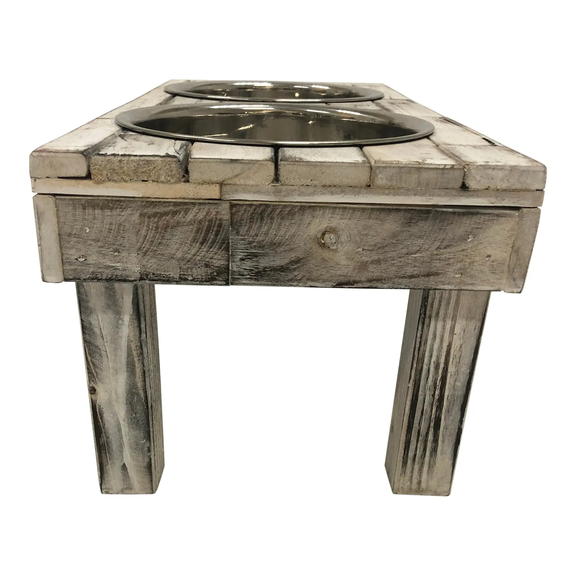 Huntley Pet Berjen Table Elevated Double Bowl Pet Feeder - White Wash