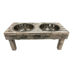 Huntley Pet Berjen Table Elevated Double Bowl Pet Feeder - White Wash