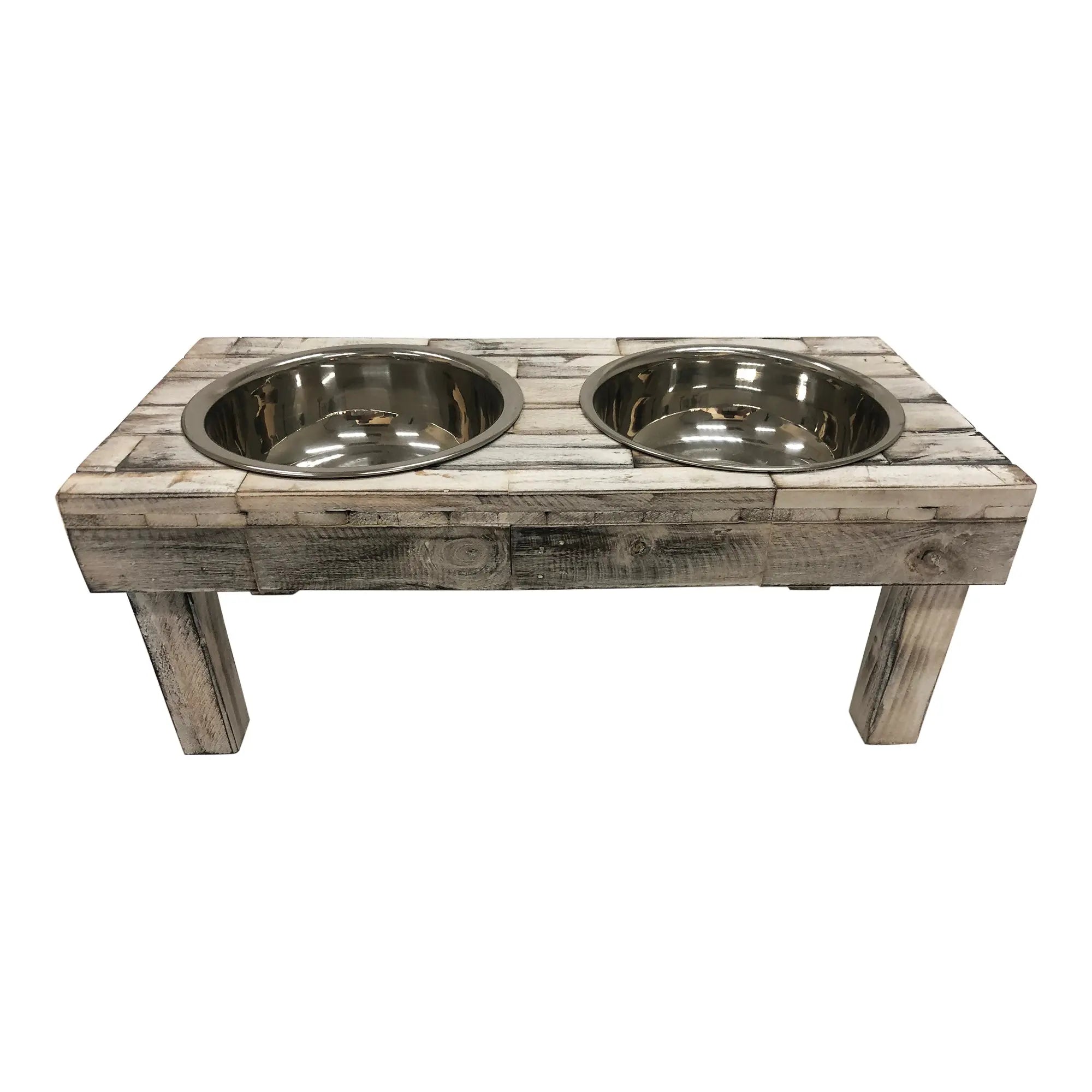 Huntley Pet Berjen Table Elevated Double Bowl Pet Feeder - White Wash