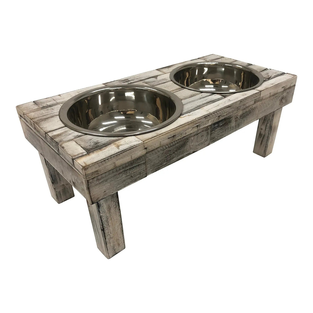 Huntley Pet Berjen Table Elevated Double Bowl Pet Feeder - White Wash