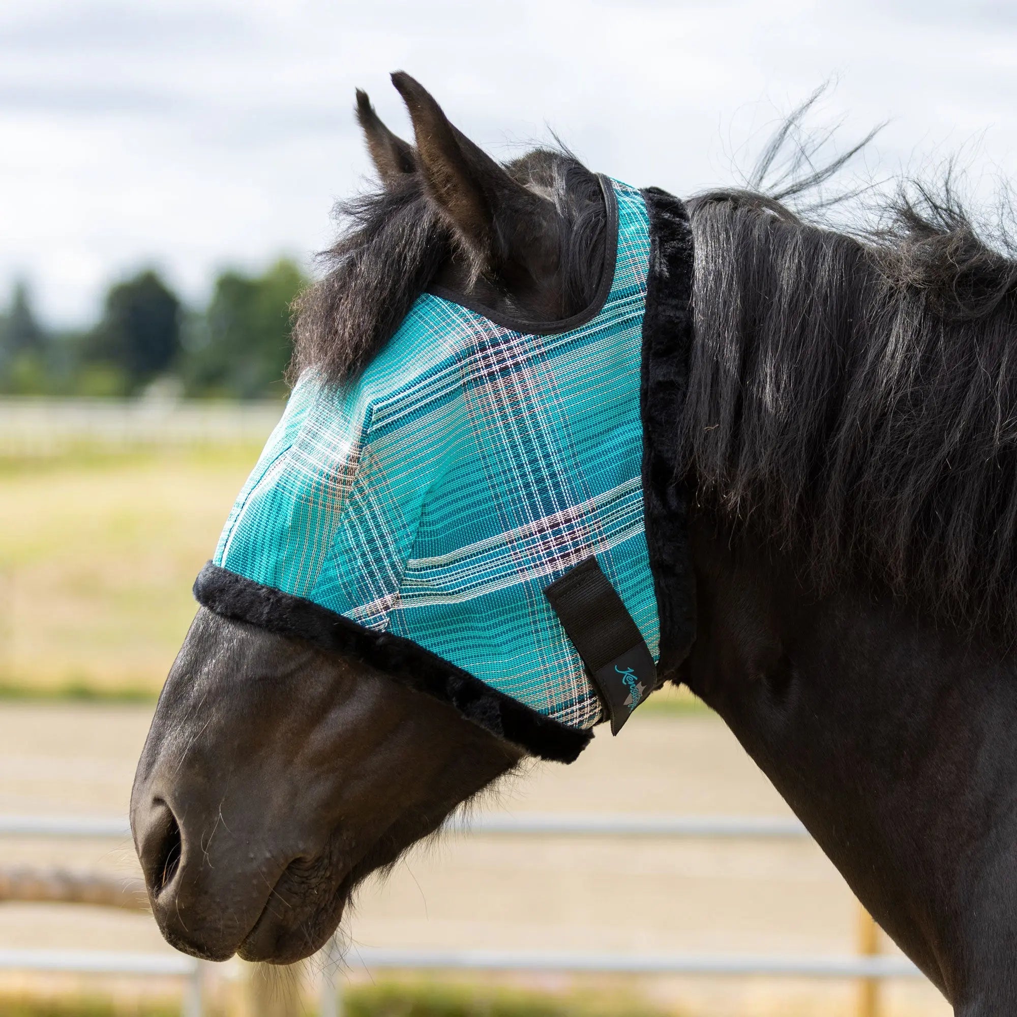 Kensington Draft Horse Fly Mask with Fleece Trim & 73% UV Protection - Open Top Design