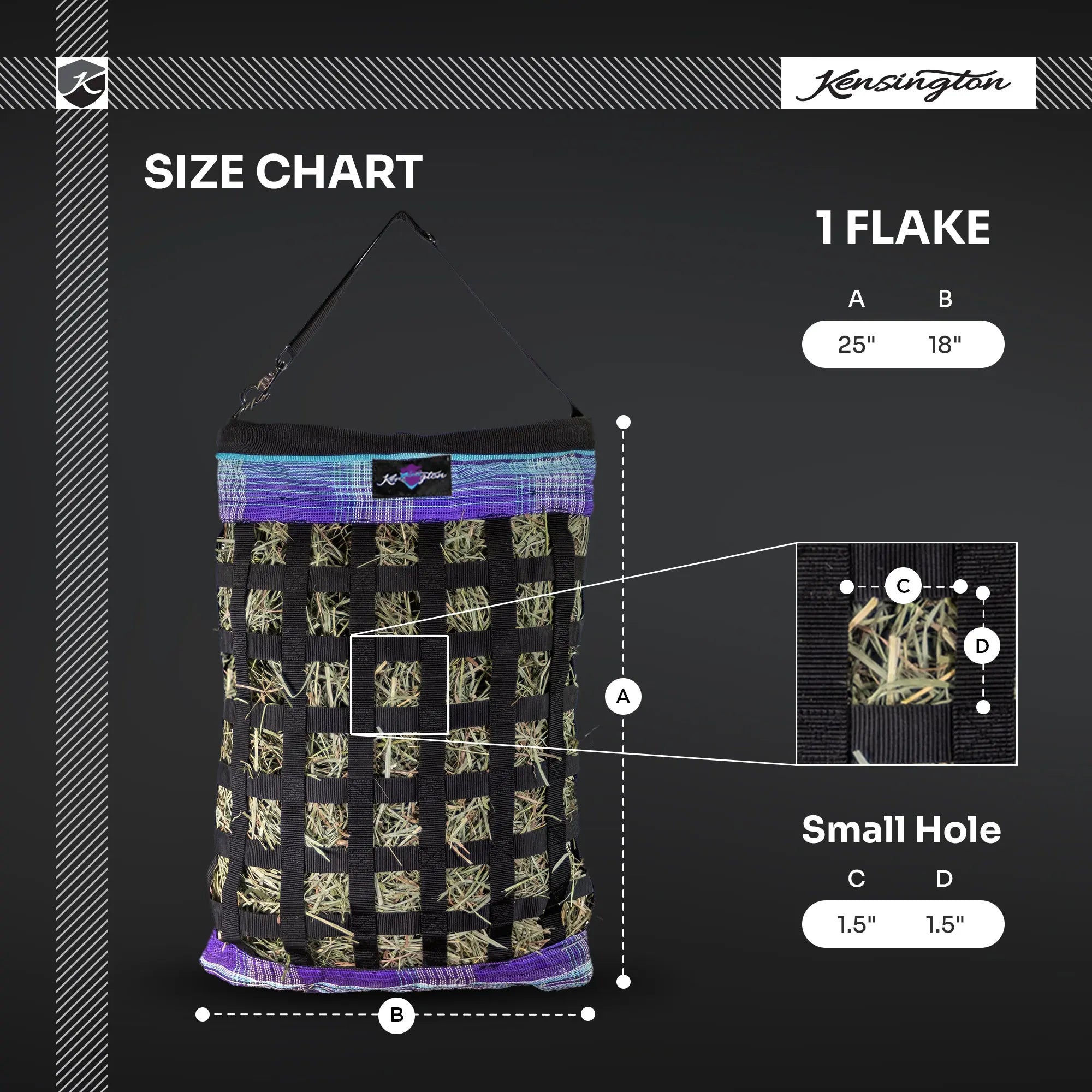 Kensington Slow Feed Hay Bag with Easy Load Rim - 1 Flake Capacity