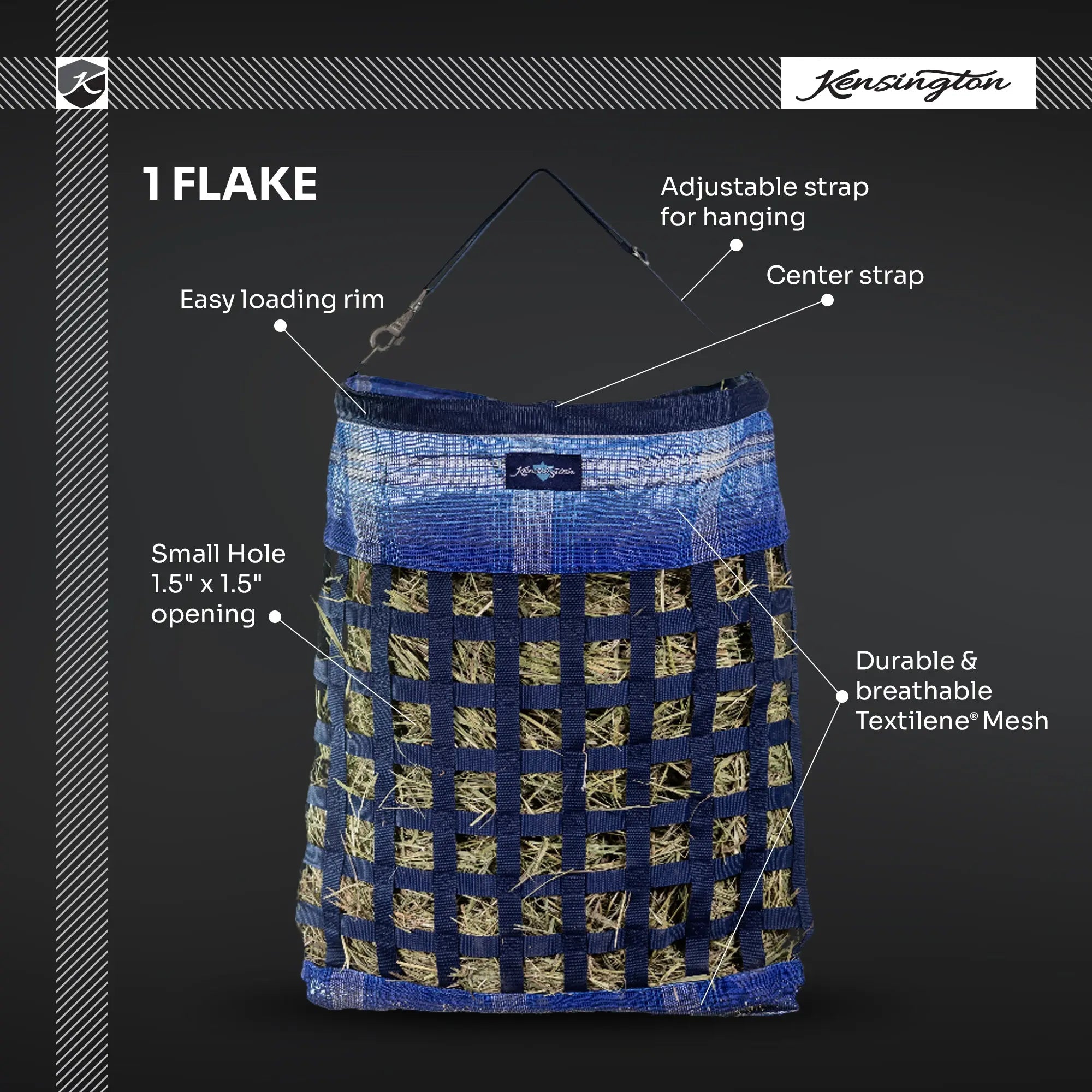 Kensington Slow Feed Hay Bag with Easy Load Rim - 2 Flake Capacity