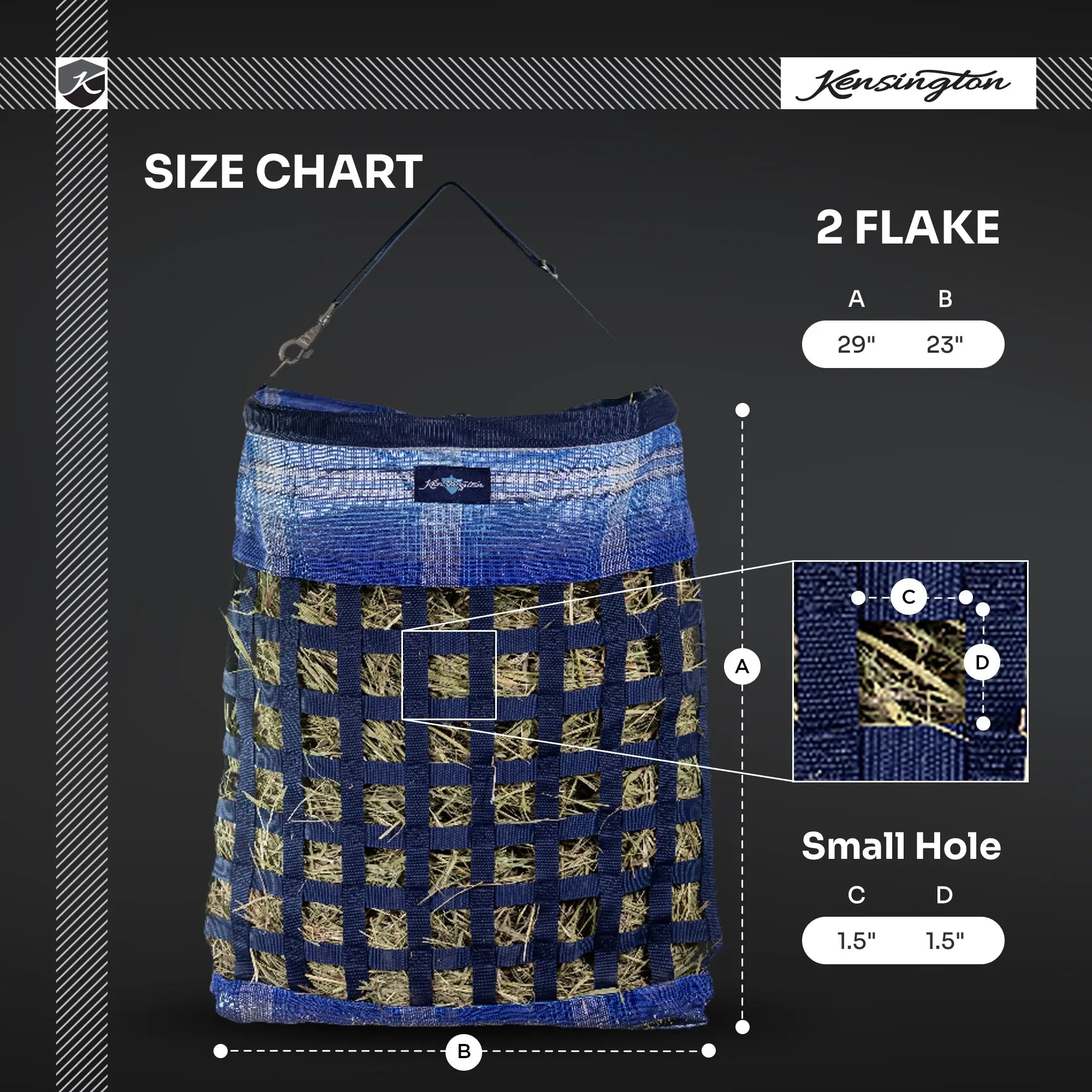 Kensington Slow Feed Hay Bag with Easy Load Rim - 2 Flake Capacity