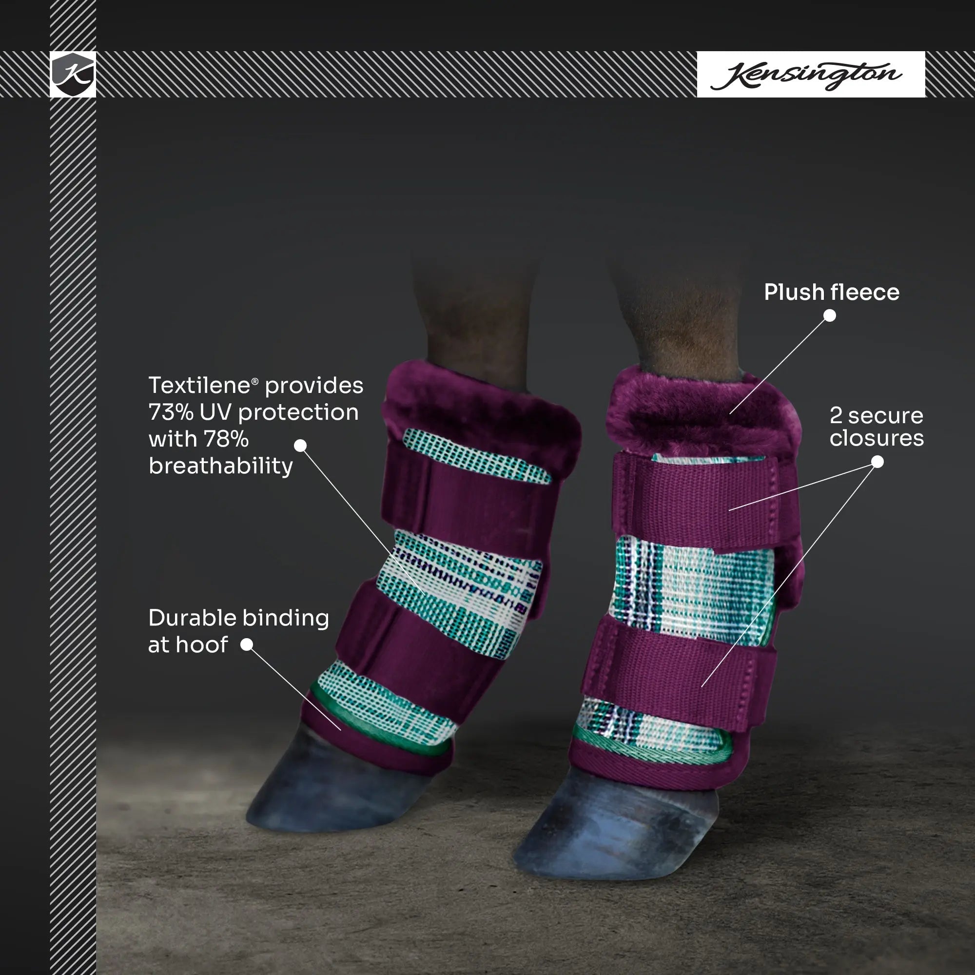 Kensington Mini Fly Boots with Fleece Trim - Set of 4 - 73% UV + Fly Protection