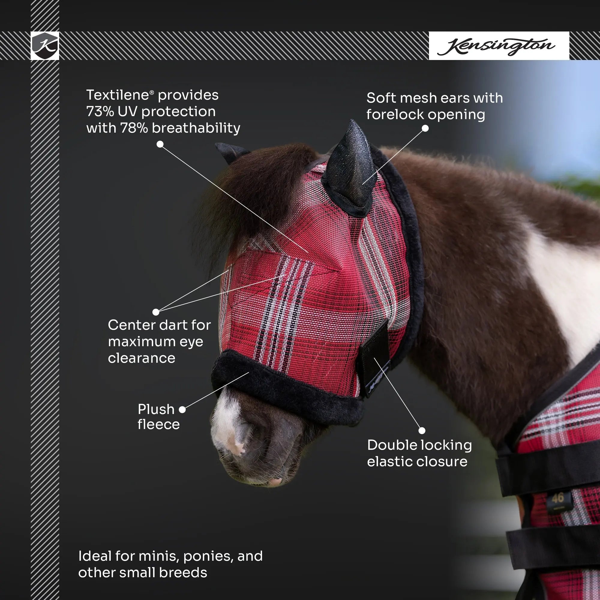 Kensington Mini Fly Mask with Fleece Trim & Ears - 73% UV Blocking