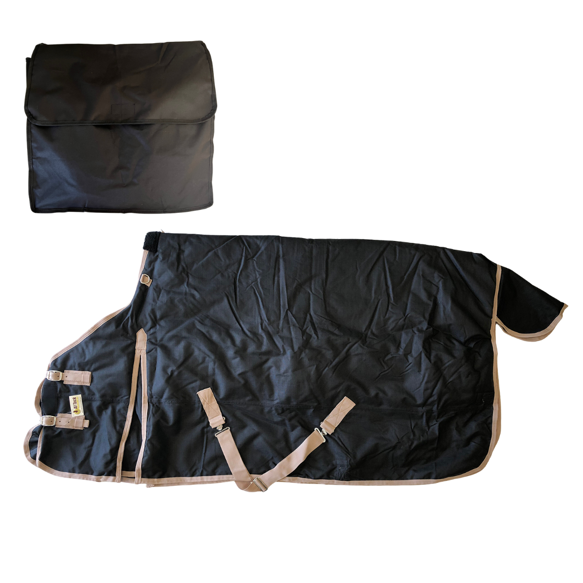 AJ Tack 400g 1200D Horse Turnout Blanket with Storage Bag - Black