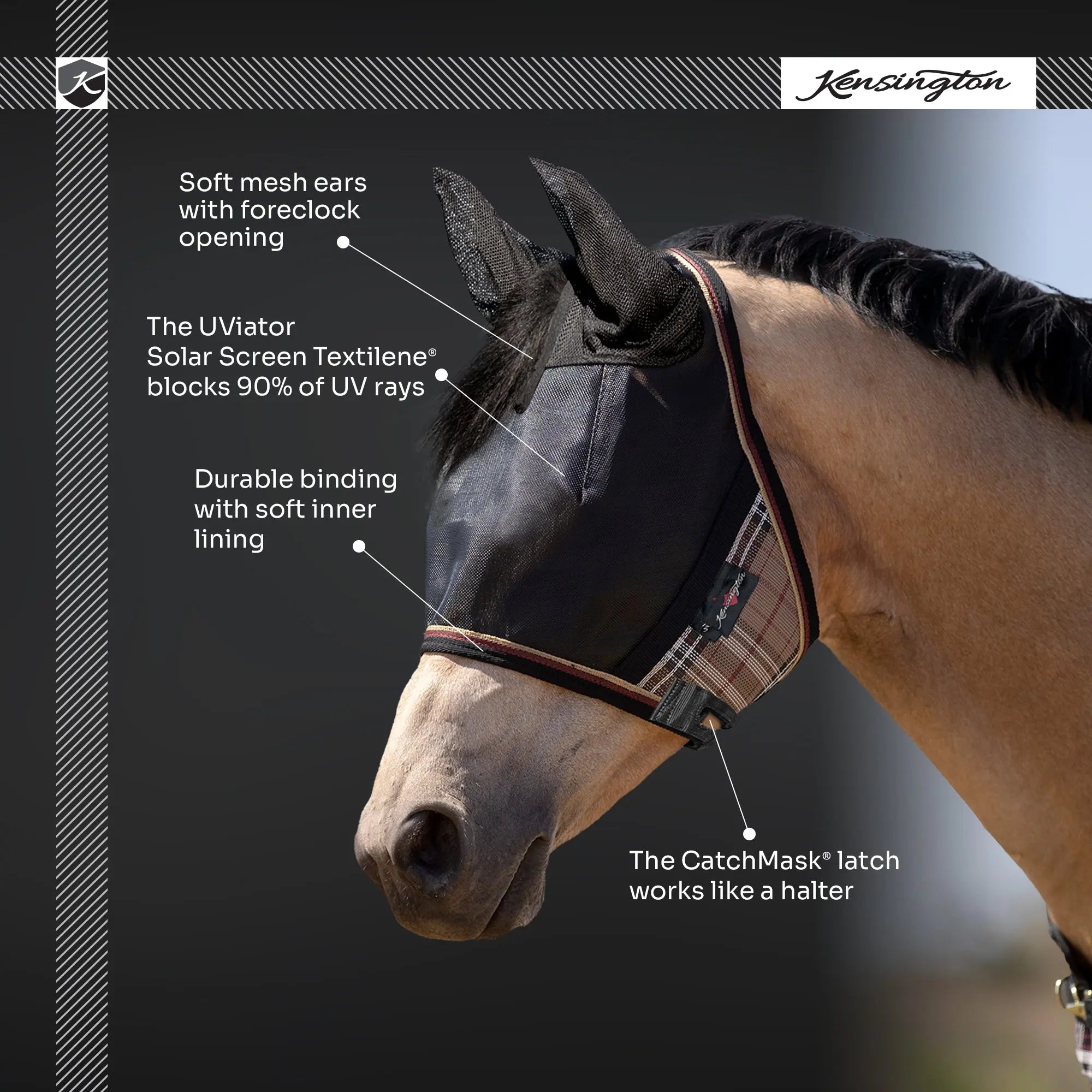 Kensington UViator CatchMask Fly Mask with Ears & 90% UV Protection