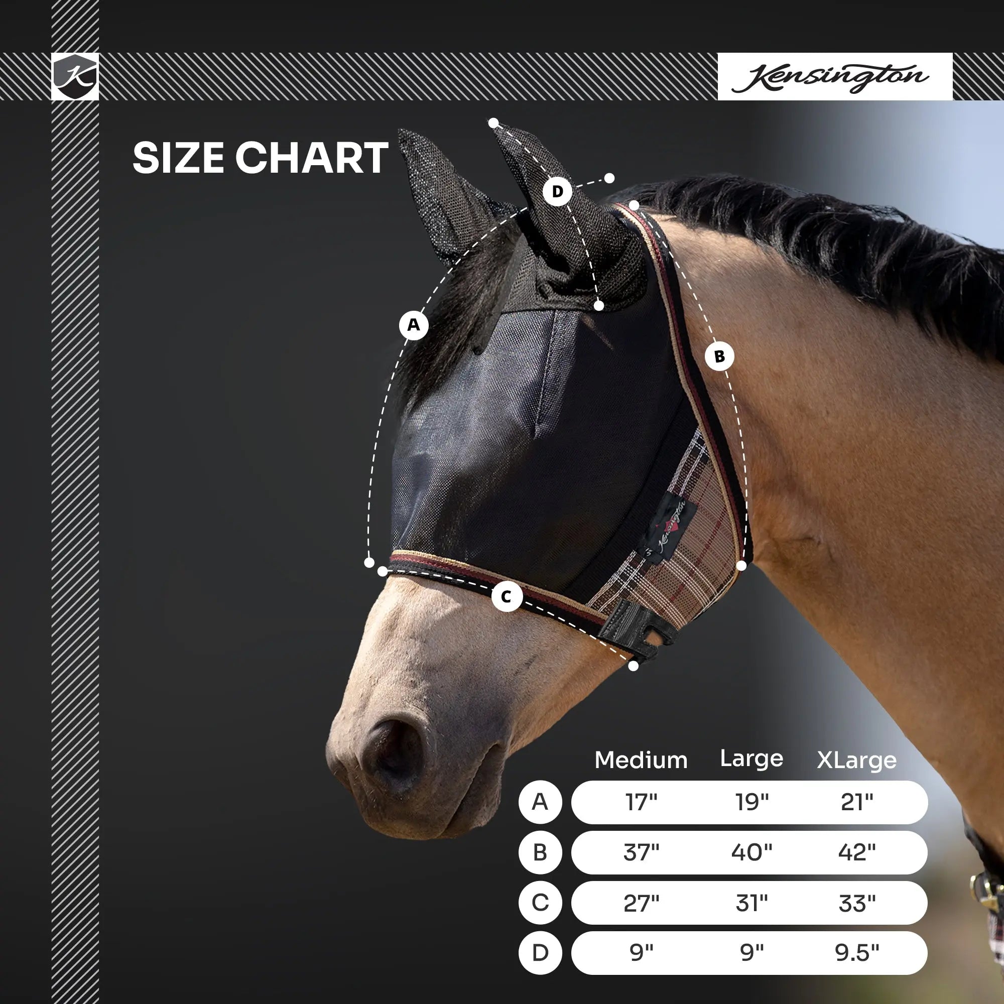 Kensington UViator CatchMask Fly Mask with Ears & 90% UV Protection