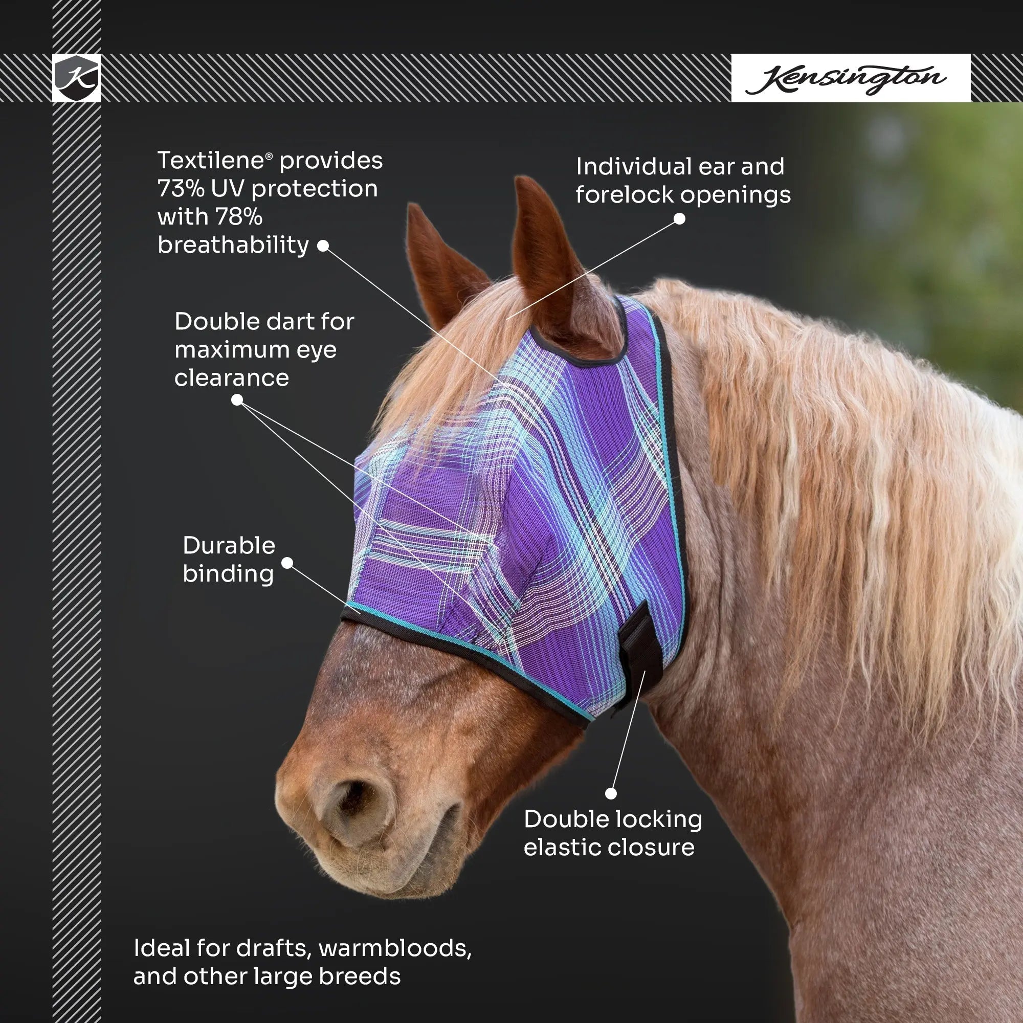 Kensington Draft Horse Fly Mask with 73% UV Protection