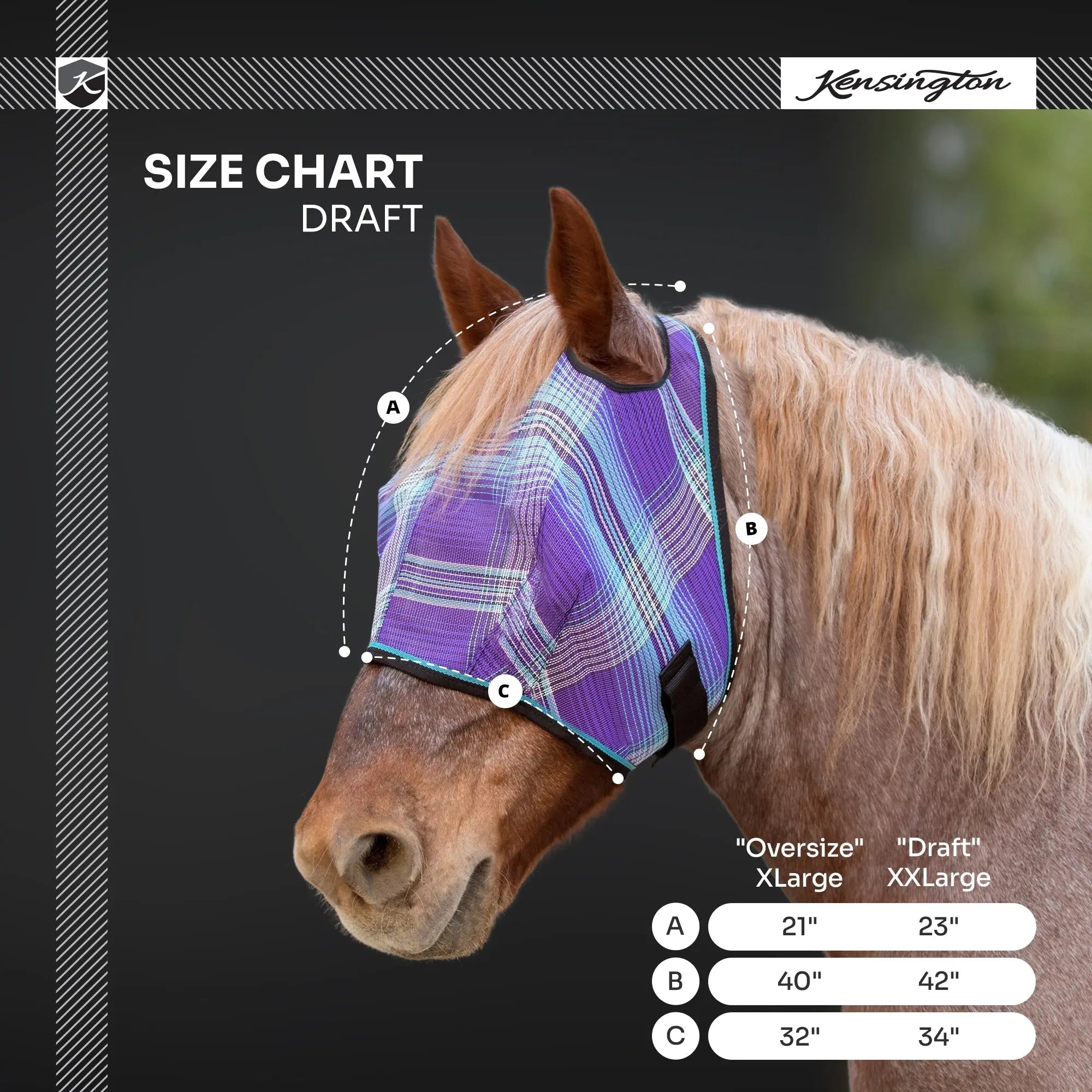 Kensington Draft Horse Fly Mask with 73% UV Protection