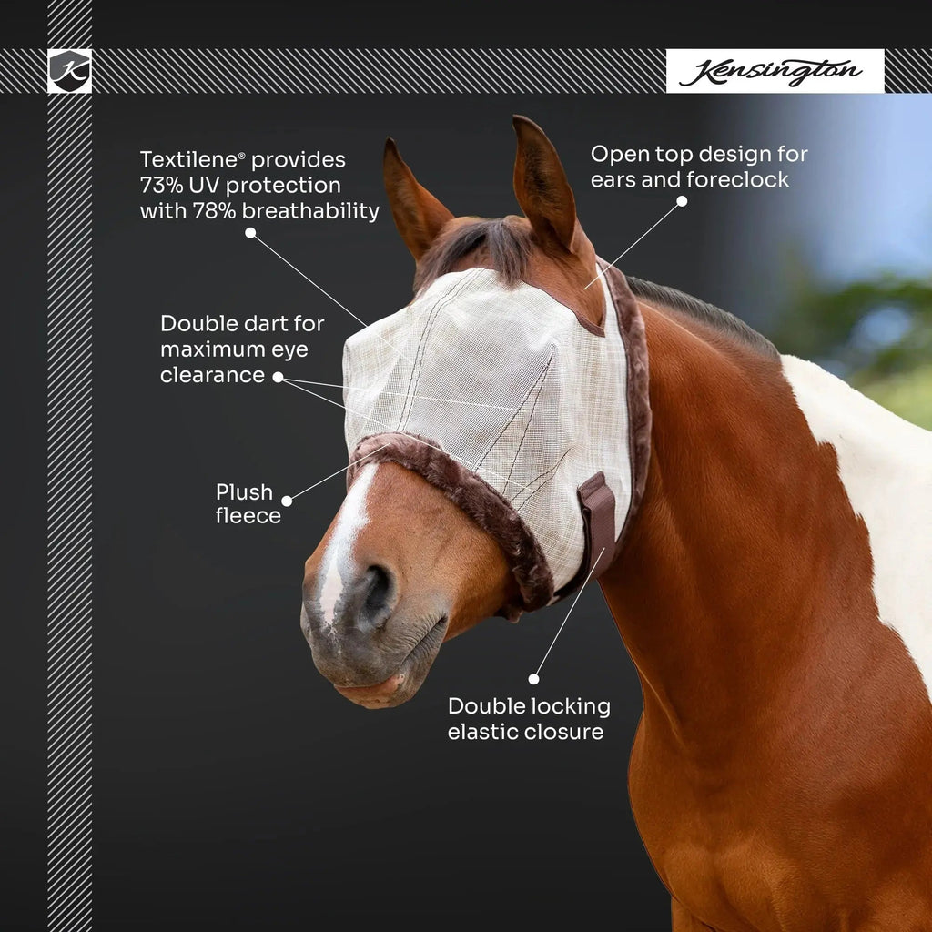 Kensington Fly Mask with Fleece Trim & 73% UV Protection - Open Top Design