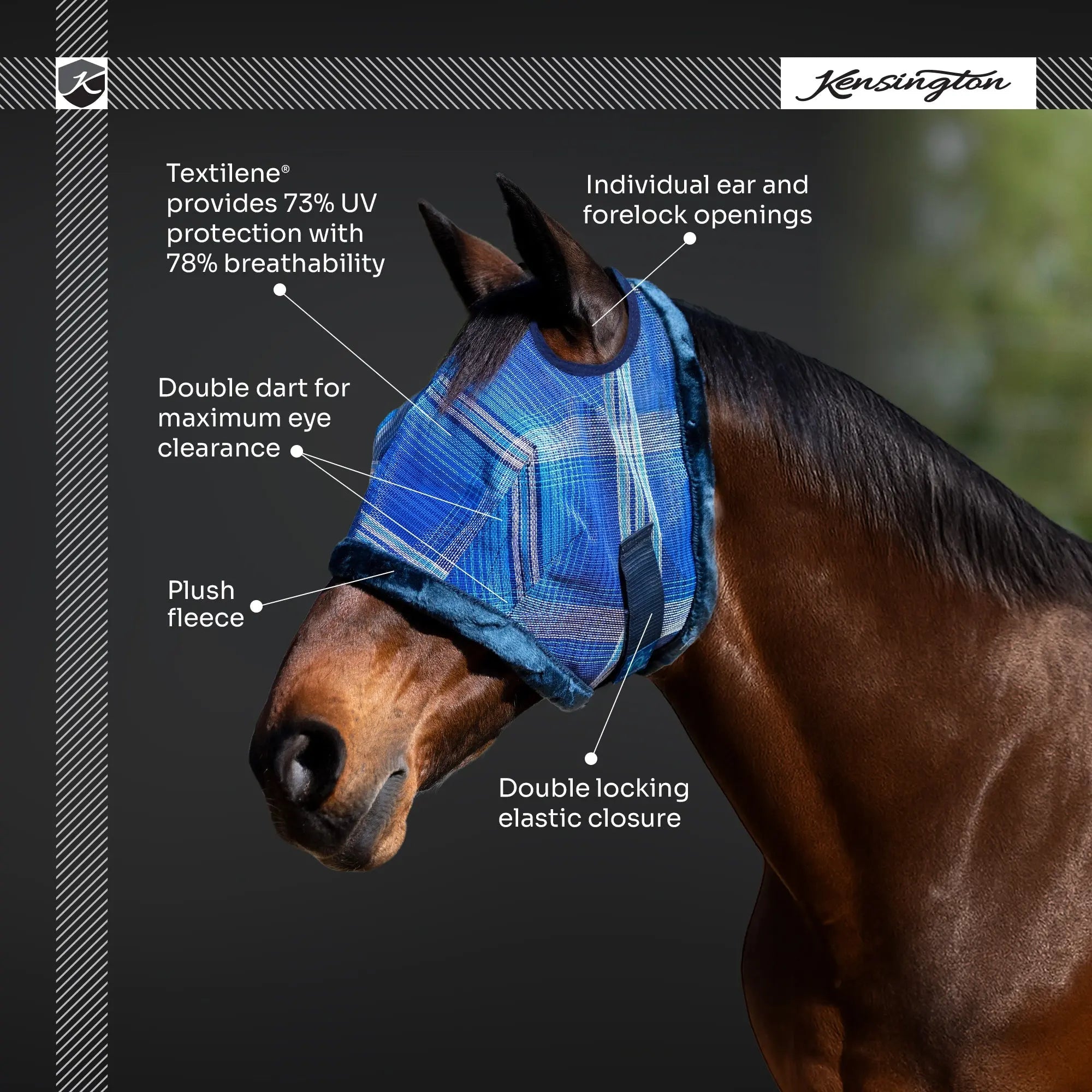 Kensington Fly Mask with Fleece Trim & 73% UV Protection