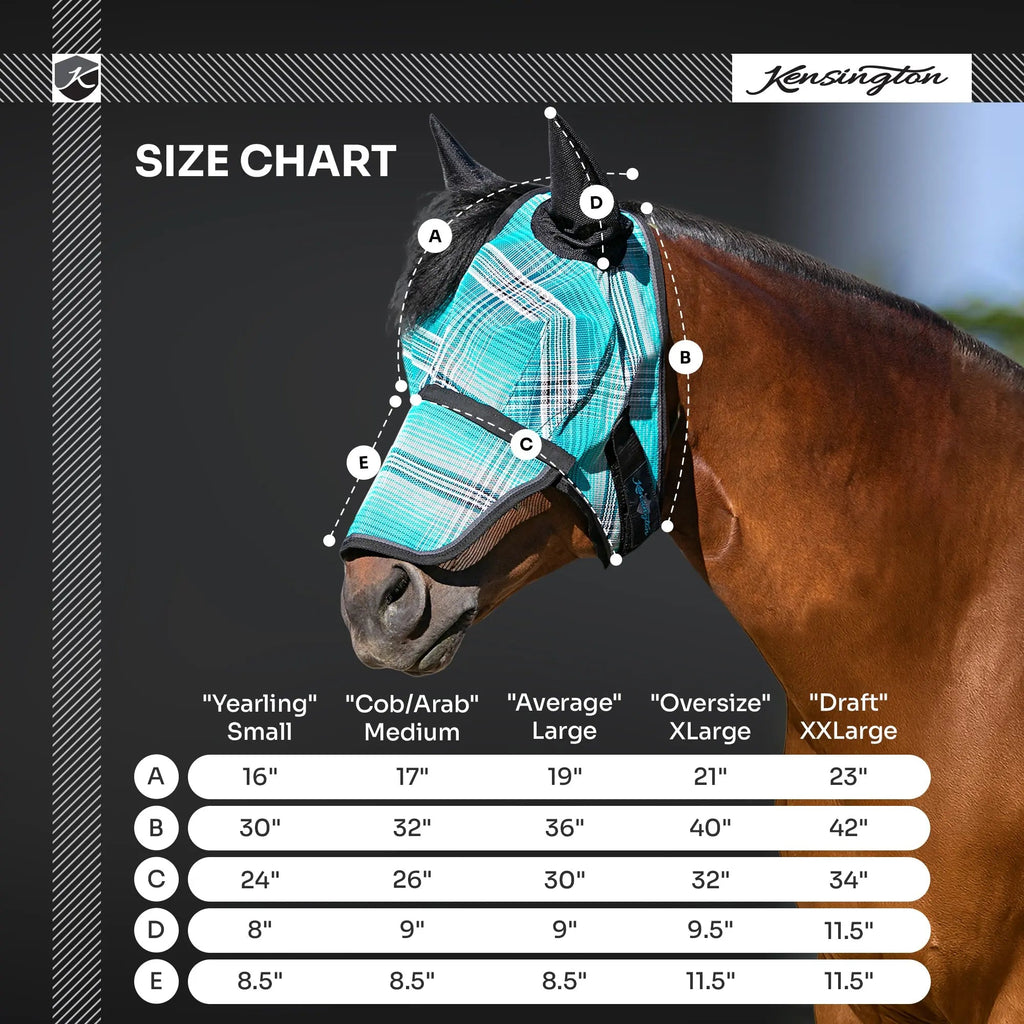 Kensington Fly Mask with Long Nose, Ears & 73% UV Protection