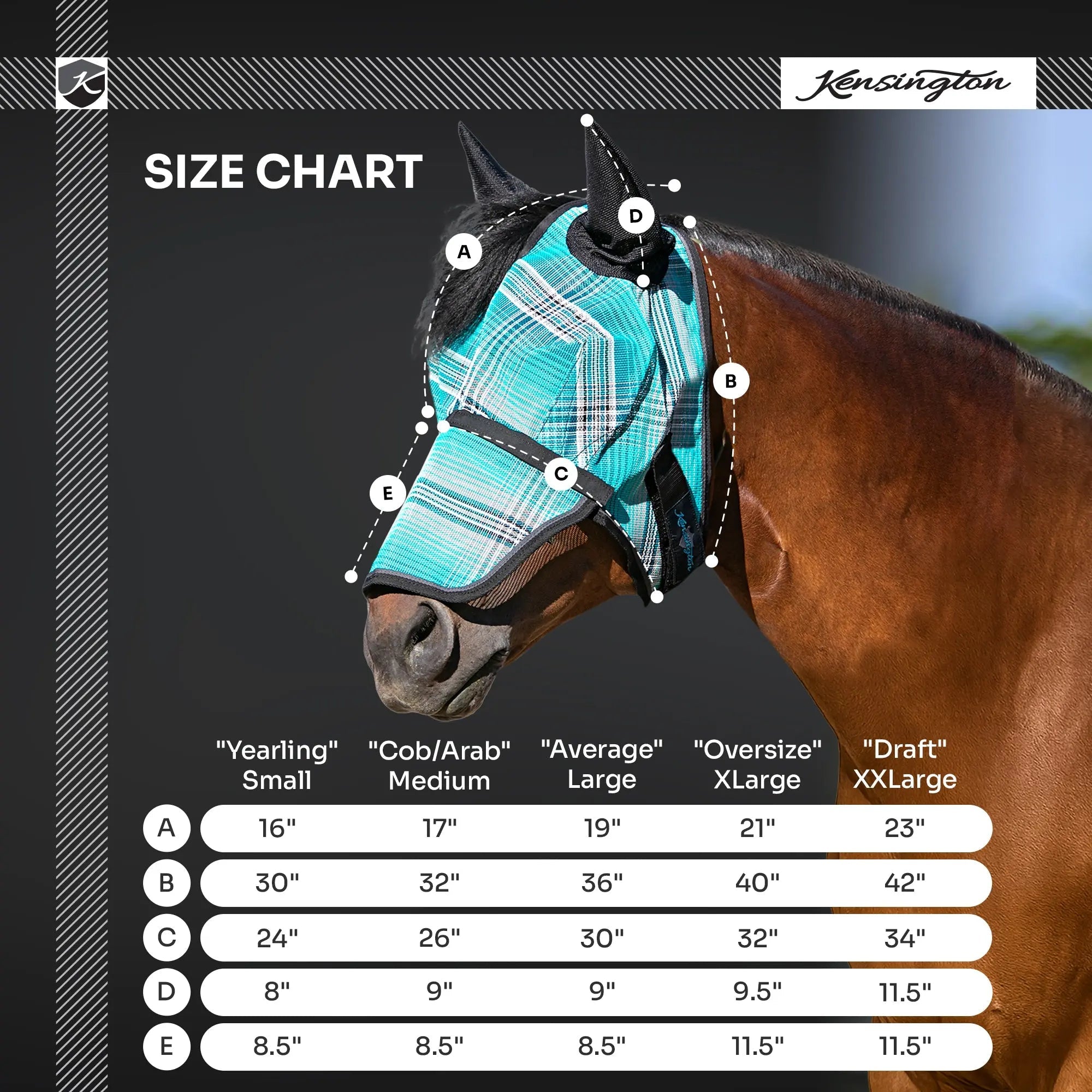 Kensington Fly Mask with Long Nose, Ears & 73% UV Protection