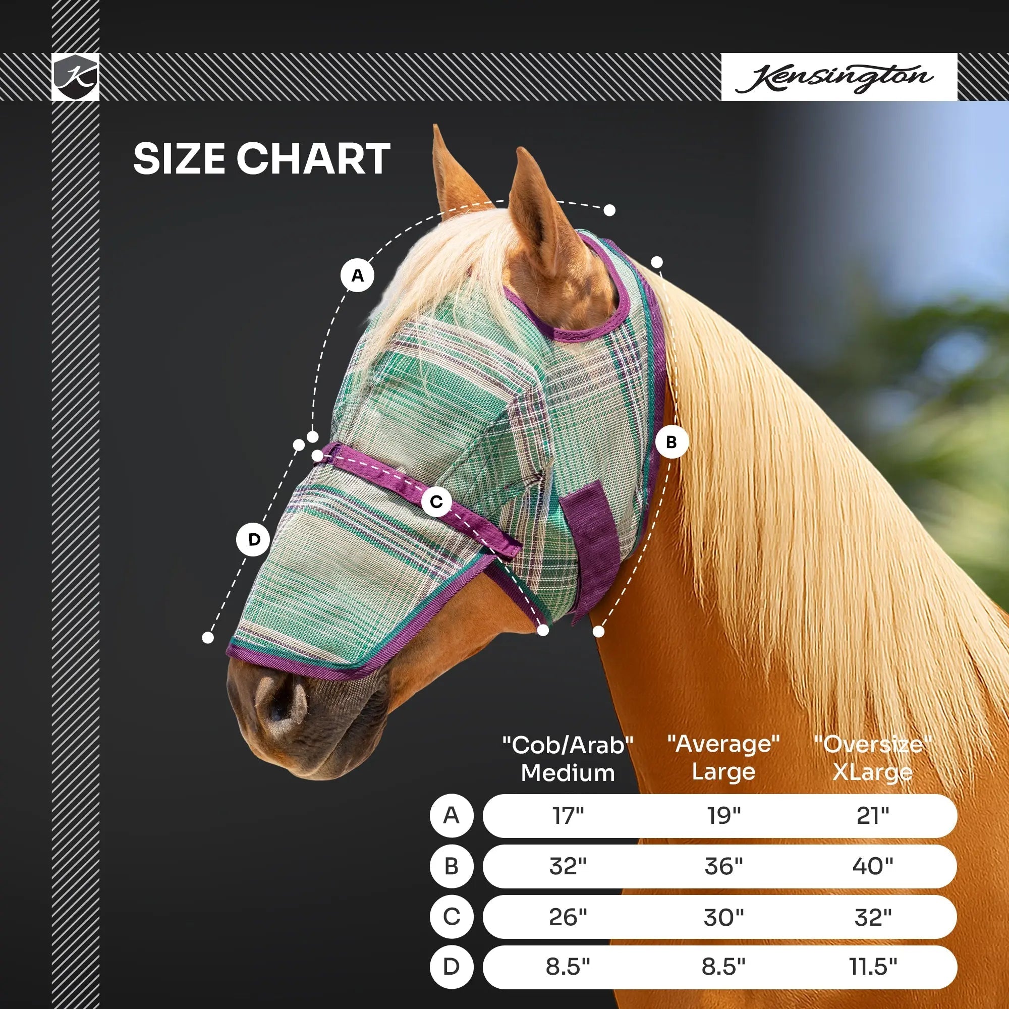 Kensington Fly Mask with Nose & 73% UV Protection - Open Top Design