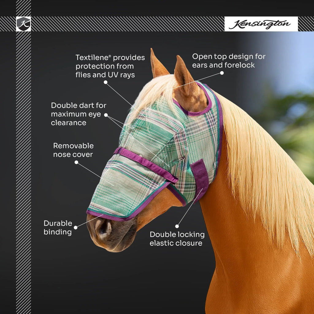 Kensington Fly Mask with Nose & 73% UV Protection - Open Top Design