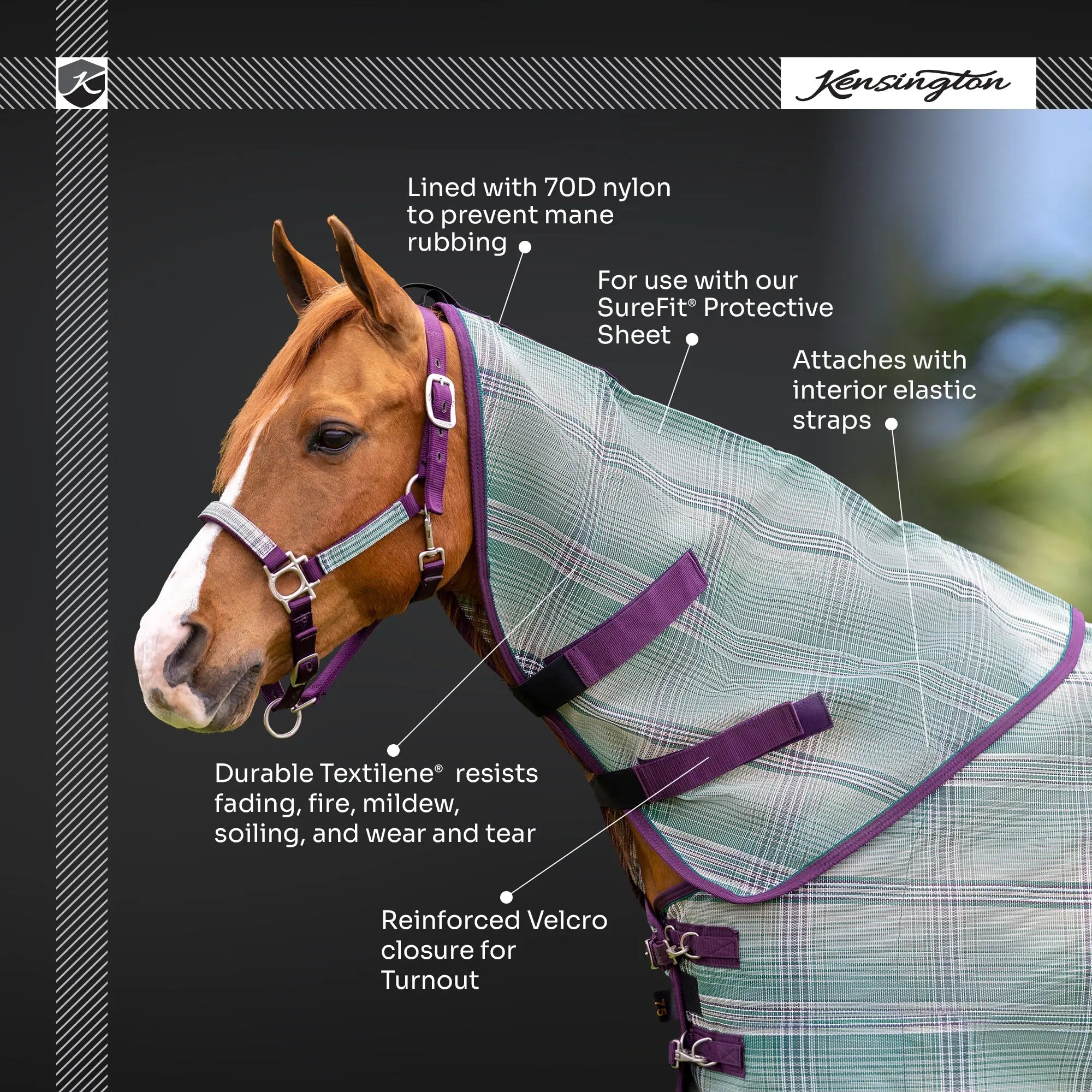 Kensington Horse Protective Neck Cover - Pairs with Fly Sheet - 73% UV Blocking