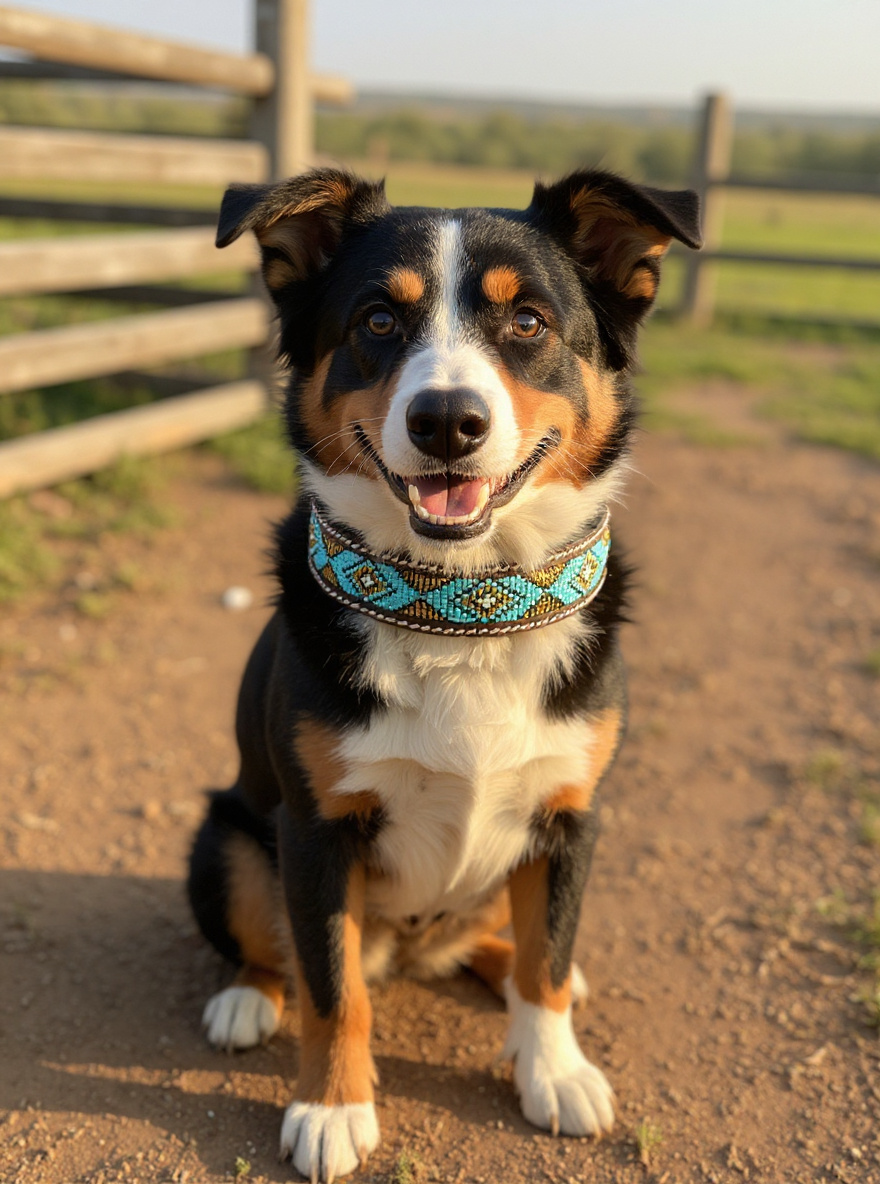 Epic Padded Leather Dog Collar with Beaded Design