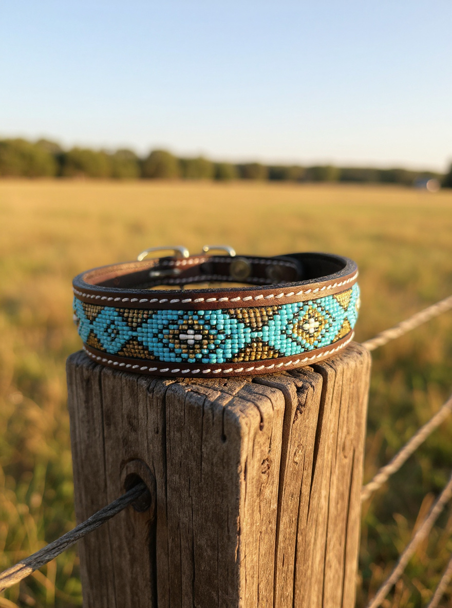 Epic Padded Leather Dog Collar with Beaded Design