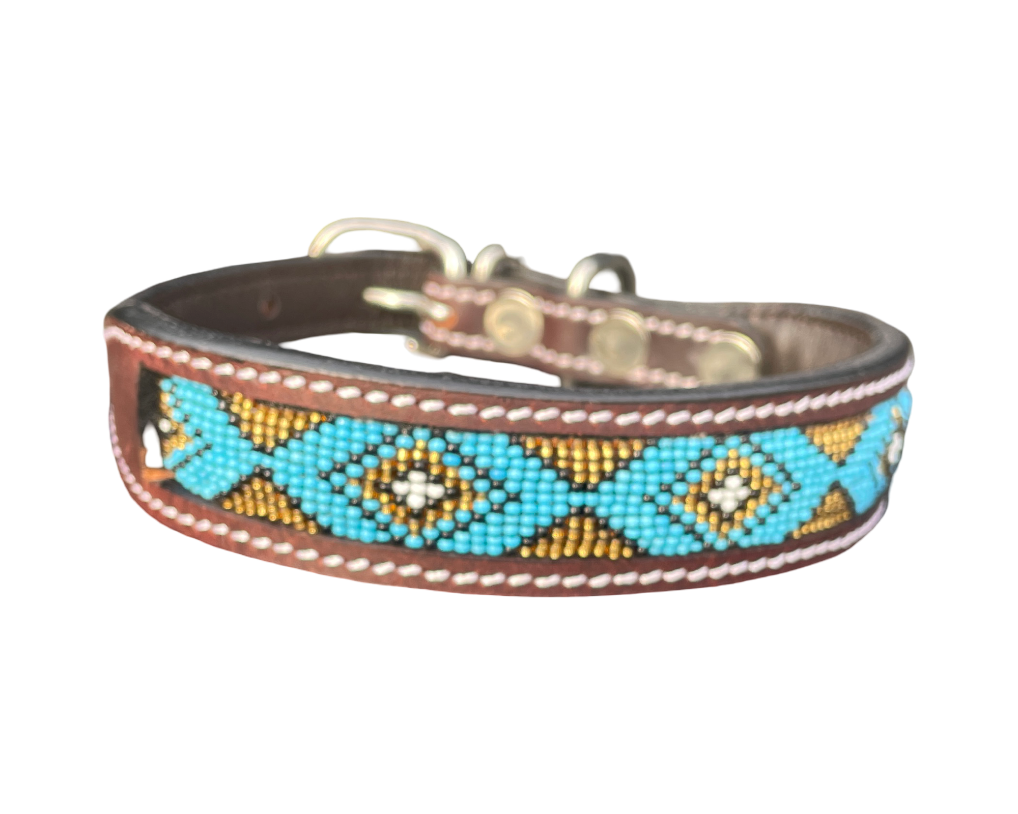 Epic Padded Leather Dog Collar with Beaded Design