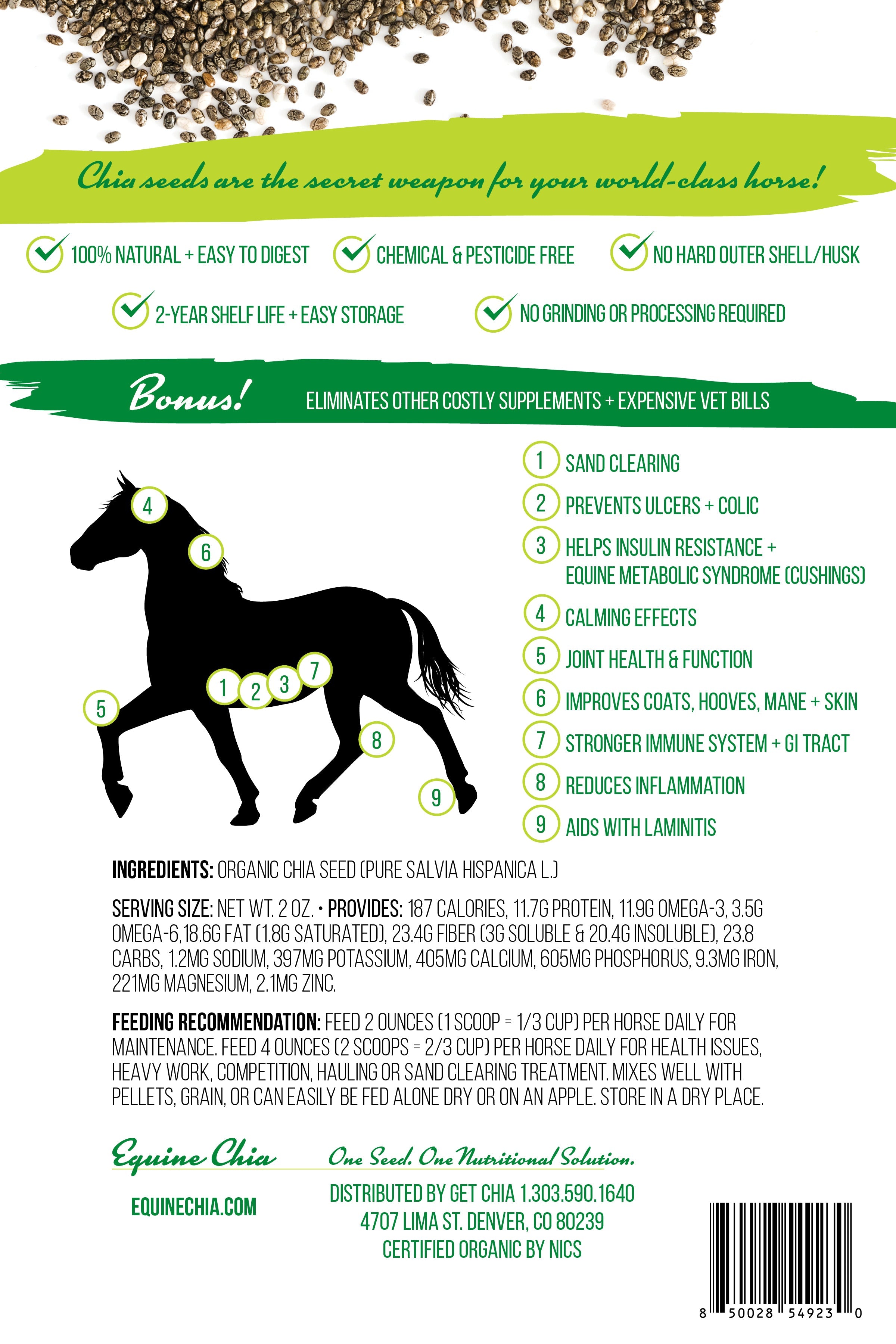 Organic Equine Chia Pails W/Resealable Lid & Scoop