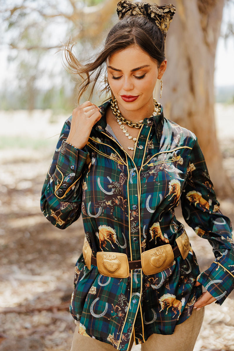 Lucky Plaid Pony Buck Button Up