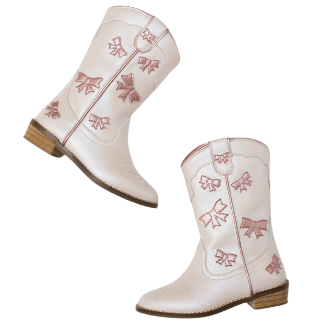 Cowgirl White + Pink Bow Boots