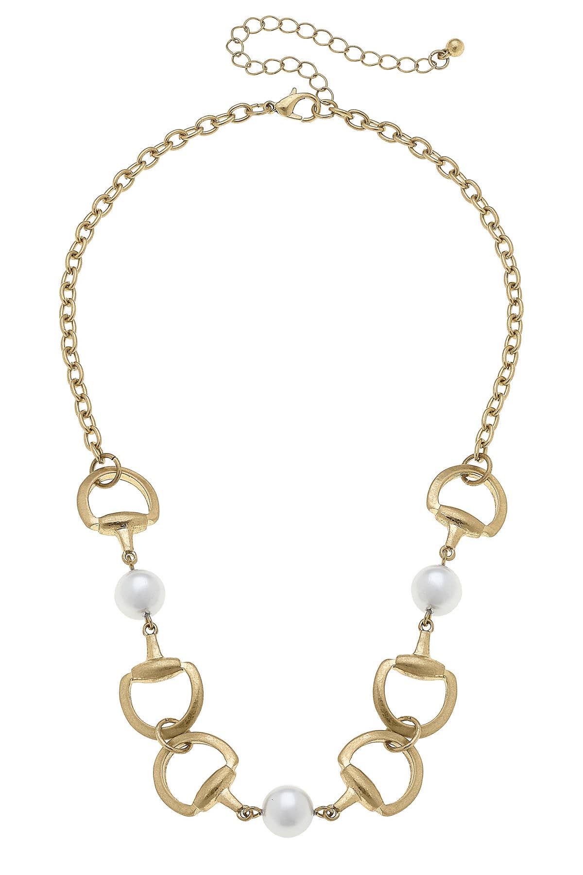 Elise Horsebit Pearl Necklace in Shiny Gold