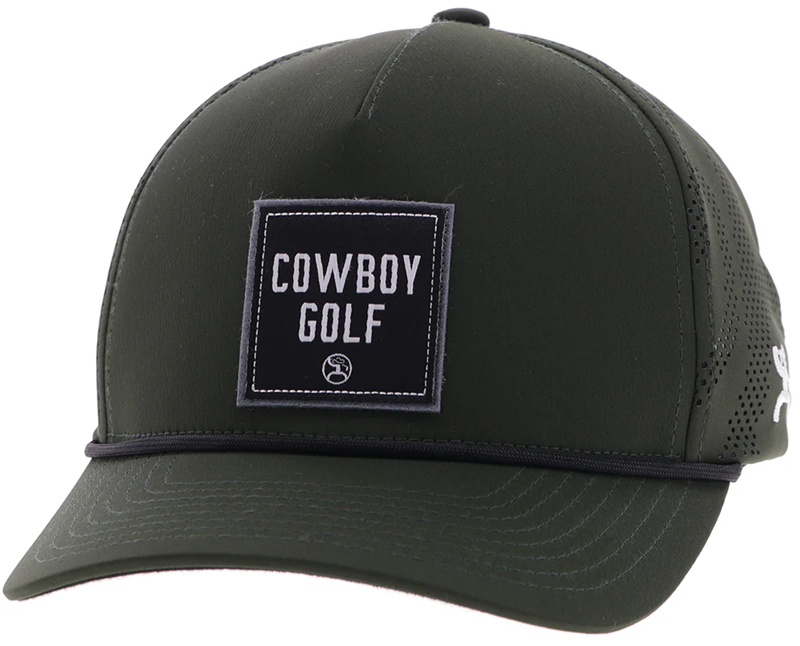 "Cowboy Golf" Hat Olive Green with Black & White Square Patch