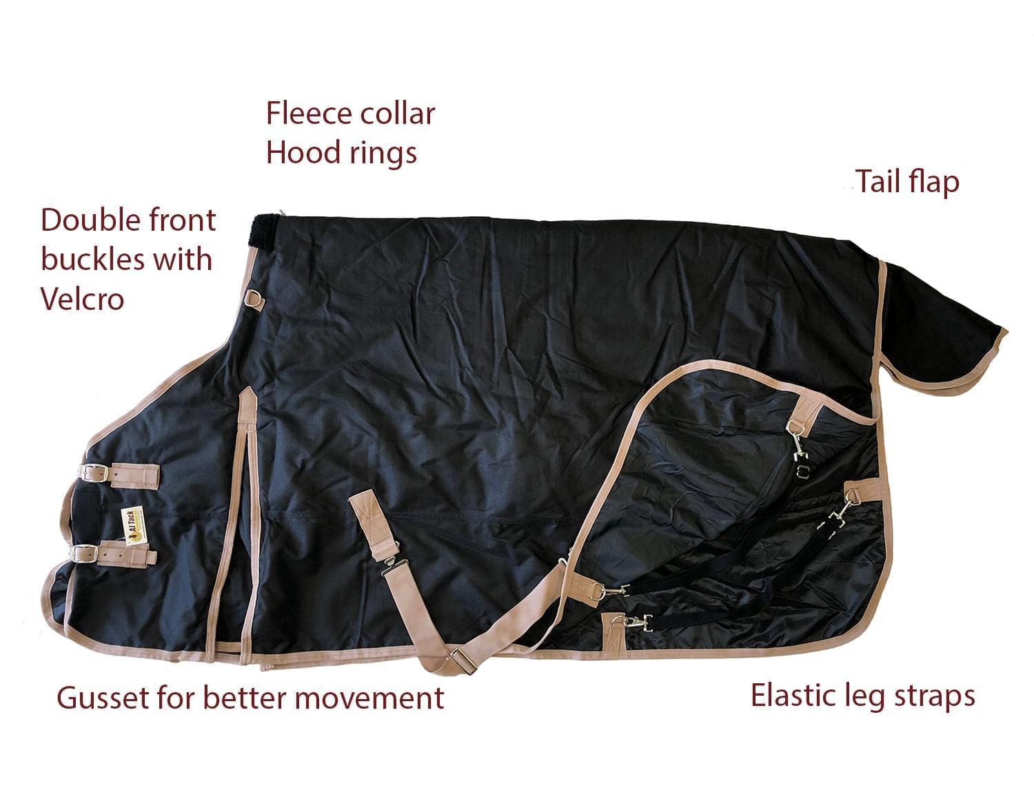 AJ Tack 400g 1200D Waterproof Turnout Horse Blanket with Neck Rug - Black