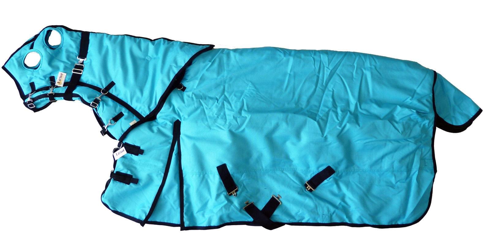 AJ Tack 400g 1200D Waterproof Turnout Horse Blanket with Hood - Turquoise